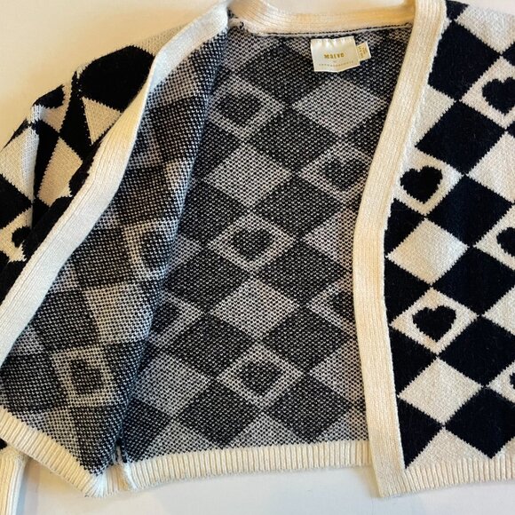 Maeve by Anthropologie Black & Cream Check w/ Hearts Cardigan - Picture 4 of 7